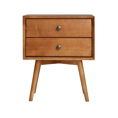 Gulches Caramel Double-Drawer Nightstand - Mid-Century Modern Style