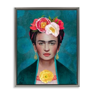 Stupell Industries Frida Kahlo Floral Portrait Black Framed Floater Canvas Wall Art - 1 of 4