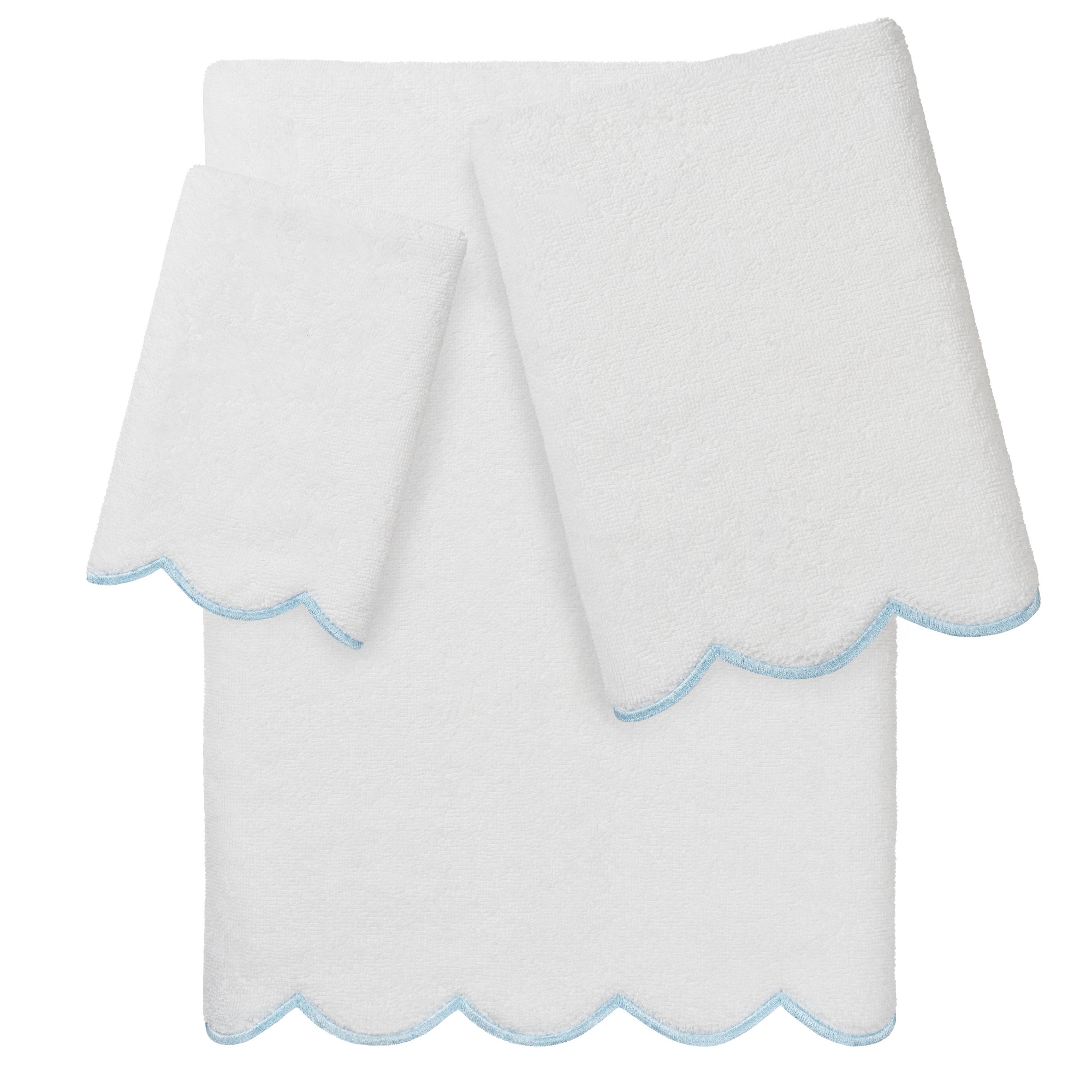 Linum Home Textiles 100% Turkish Cotton ADORNIA Scallop Towel Collection-Blue-3 Pcs Set