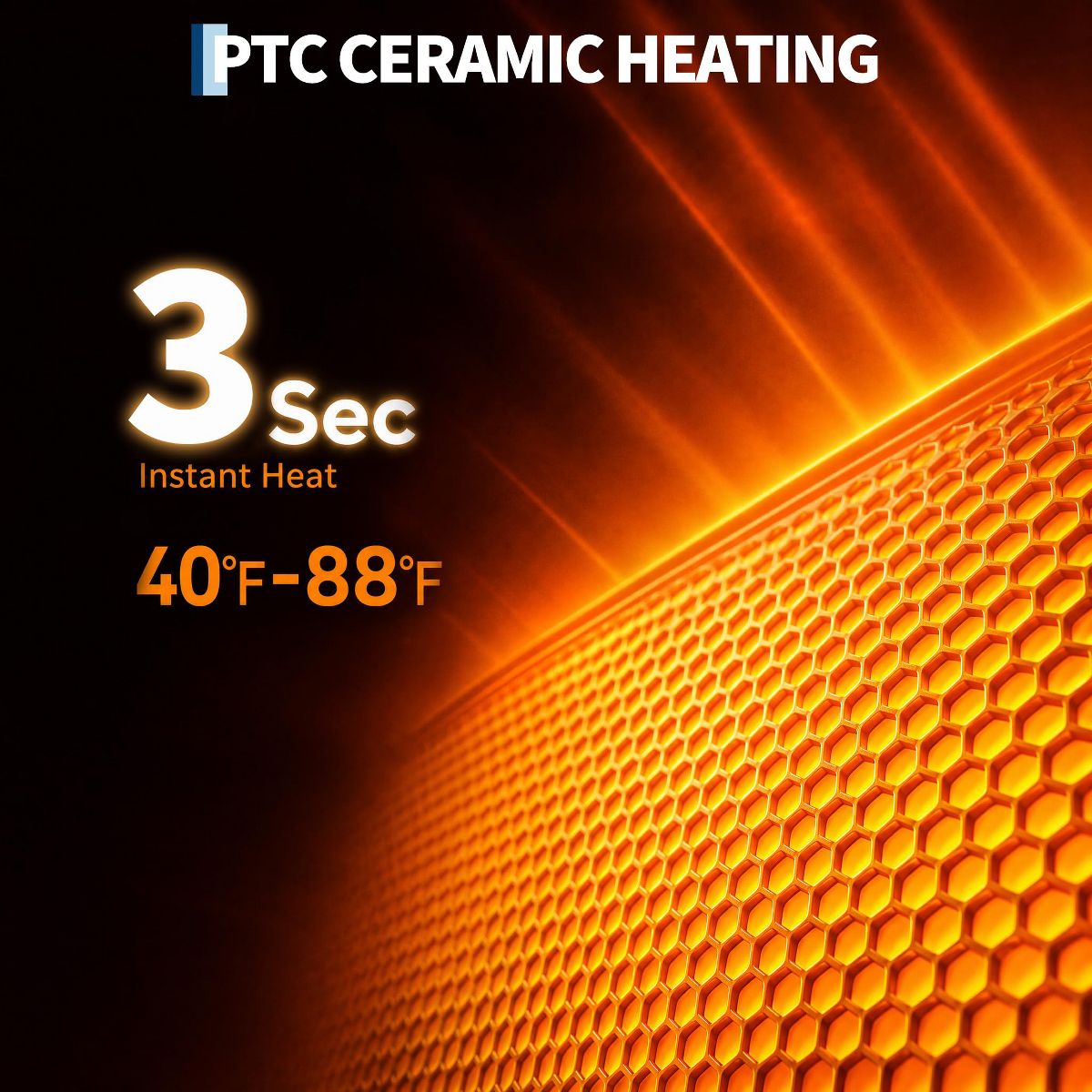 Ceramic Space Heater, 1500W Portable PTC Desk Heater, 3 Heating Levels & Fan Mode, Thermostat, Tip-Over Protection, Quiet for Office Bedroom - thumbnail 3