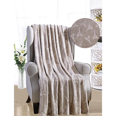 Eiffel Tower Premium Microplush Super Soft Embossed Pattern All Season 50" x 60" Throw Blanket, Taupe
