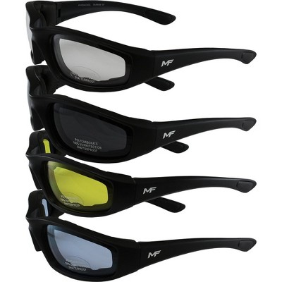 4 Pairs of MotoFrames Payback Safety Motorcycle Glasses with Clear, Smoke, Yellow, Blue Lenses & Micro-fiber Pouch