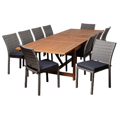 Angelo 11pc Patio Eucalyptus Wood Wicker Dining Set - Gray - International Home Miami