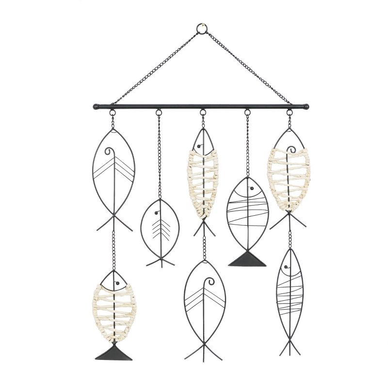 Metal Fish Indoor Outdoor Wire Wall Decor with Rattan Accent Black - Olivia &#38; May, 5 of 8