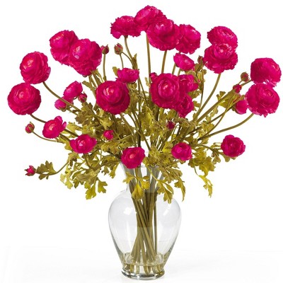 Yellow Silk Ranunculus Flower Arrangement in Glass Vase