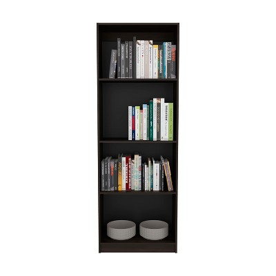 Vynxaria 4-Shelf Bookcase  Spacious Tier-Shelving (1st:12.3"H×16.5"W×11.65"D; 2nd:13.6"H×16.5"W×11.65"D), Dark Walnut/Black Wengue, Eco-Safe