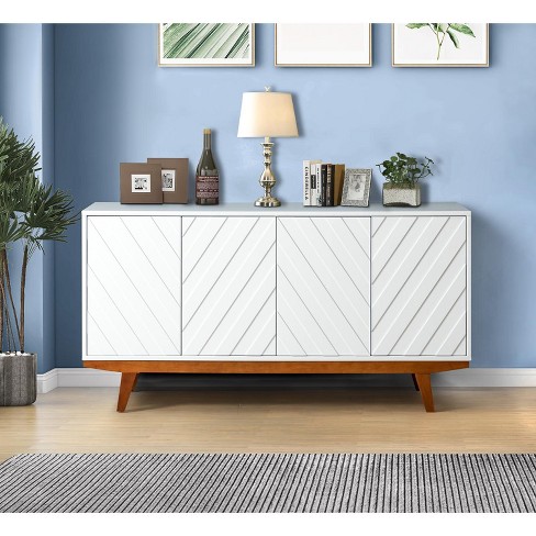 Joscha 60\'\' Wide Target Wood Home-white Legs| Karat Sideboard : Solid With Cabinet