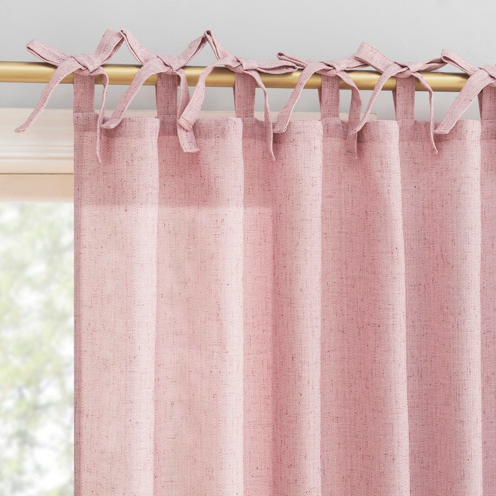 Photos - Curtains & Drapes 50"x63" Sun Zero Roxy Slub Texture Tacked Bow Semi-Sheer Tie Top Curtain Panel Pink