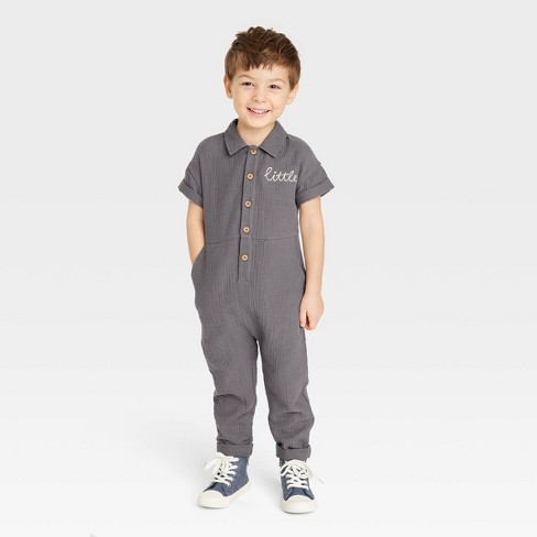 Grayson Collective Toddler Short Sleeve Gauze Jumpsuit - Gray 2T