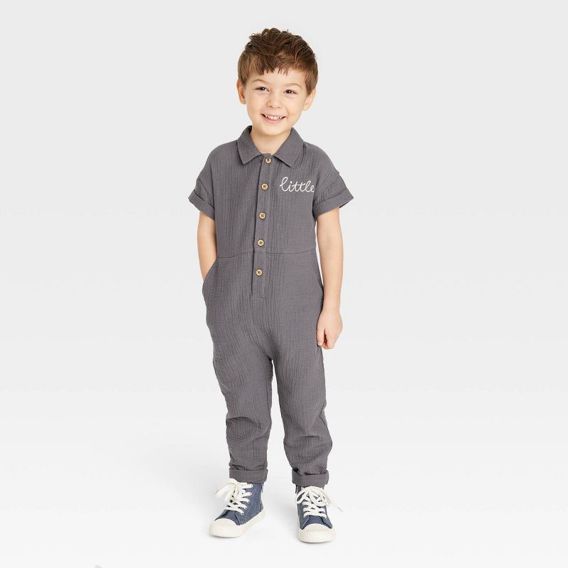 Grayson Collective Toddler Short Sleeve Gauze Jumpsuit - Gray, 1 of 4