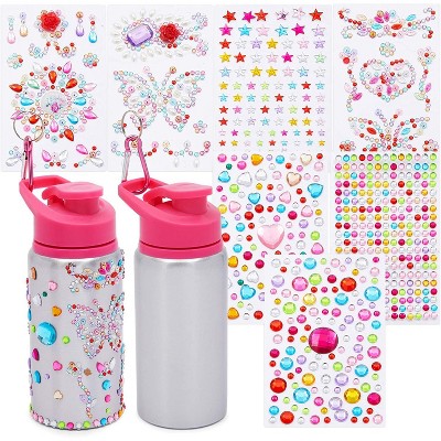Bright Creations 14-Pack Rhinestone Gem Stickers, 2-Pack 2oz Water Bottles, for Girls DIY Decorations