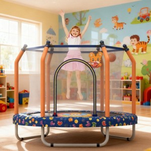 KWPZQEB 55" Trampoline Indoor/Outdoor for Kids, Toddler Baby Trampoline With Basketball Hoop & Safety Enclosure, Gifts for Boy and Girl - 1 of 4