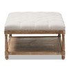 Carlotta French Country Weathered Oak Linen Rectangular Coffee Table Ottoman Beige - Baxton Studio: Elegant Tufted Design, Storage Shelf - 3 of 4