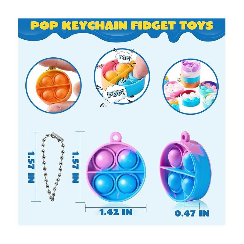 Syncfun 30Pcs Pop Fidget Toys Pop Fidget Keychain Rainbow Bubble Popping Game Mini Fidget Toys Bulk Party Favors for Kids, Sensory Fidget Toys, 2 of 17