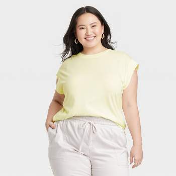 Women's Slim Fit Short Sleeve Ribbed T-shirt - A New Day™ Light Yellow 1x :  Target