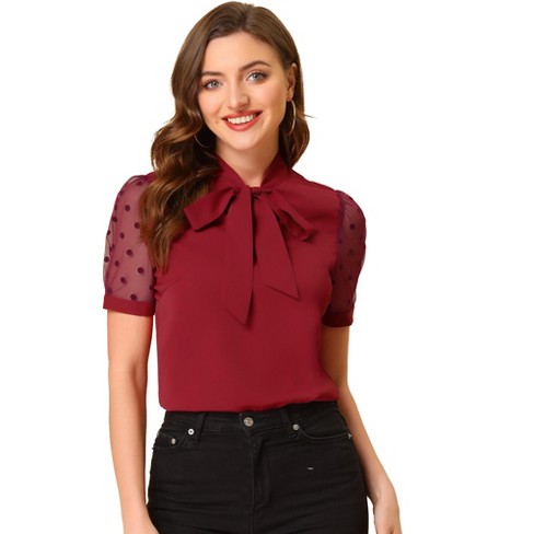 Allegra K Women's Bow Tie Neck Shirts Elegant Office Short Sleeve Blouse  Top : : Clothing, Shoes & Accessories