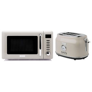 Haden 0.7 Cubic Foot Compact 700 Watt Countertop Microwave Oven Bundled with Dorset 2 Slice Wide Slot Stainless Steel Toaster, Putty & Chrome - 1 of 4