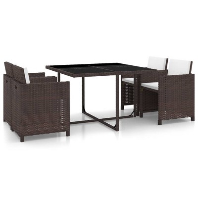 vidaXL 5 Piece Patio Dining Set with Cushions Poly Rattan Brown