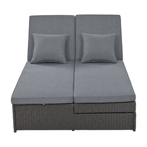 Nestfair Double Sunbed with Wicker Rattan Patio Reclining Chairs Adjustable Backrest and Seat - 1 of 4