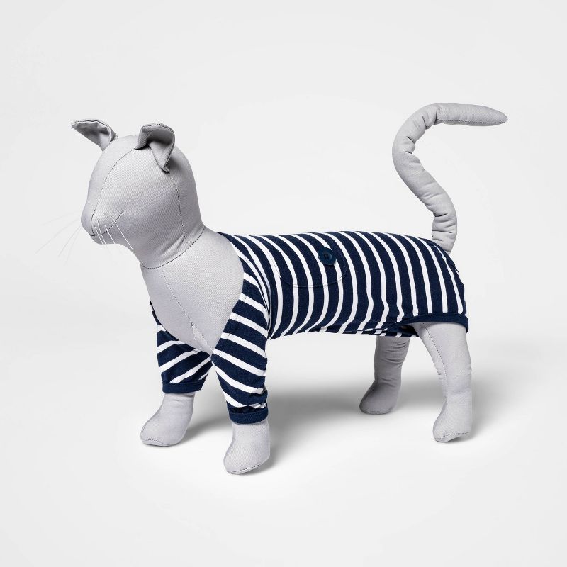 Striped Dog and Cat Matching Family Pajamas - Navy, 1 of 5