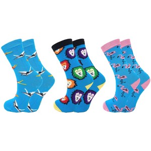 3 Pairs Colorful Fun Crazy Crew Dress Socks – Soft Cotton Blend, Novelty Pattern Socks for Men & Women - 1 of 4