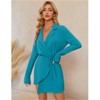 Clearlove Women's Long Sleeve V Neck Mini Wrap Dress Belted Split Business Casual Work Short Shirt Blazer Dres - 3 of 4