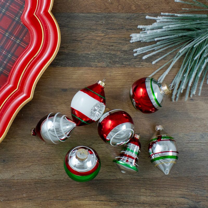Northlight 9ct Silver and Red Striped 2-Finish Glass Christmas Ornaments 3.25", 2 of 4