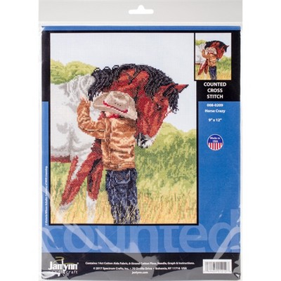 Janlynn Counted Cross Stitch Kit 9"X12"-Horse Crazy (14 Count)