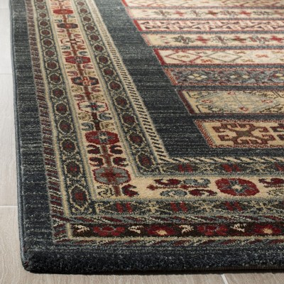 Elegant Mahal Navy/Cream 6'7" Square Synthetic Area Rug