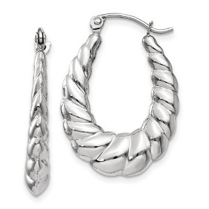Black Bow Jewelry 4mm x 26mm Polished 14k White Gold Twisted Oval Shrimp Hoop Earrings - 1 of 4