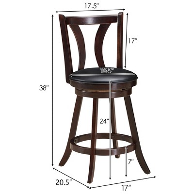 Set of 2 Brown Swivel Bar Stools with Leather Padded Seats