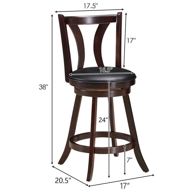 Costway Set of 4 Swivel Bar stool 24'' Counter Height Leather Padded Dining Kitchen Chair, 2 of 11