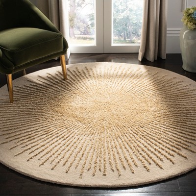 Handmade Black Wool and Viscose Tufted Round Rug, 6' Diameter