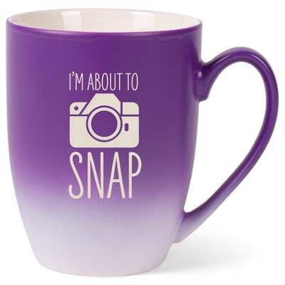 100 North Fun Camera Design 10 Ounce Purple and White Two Toned Ombre, Comfortably Fits Your Hands, Ceramic Tea Coffee Cup Mug, I'M About To Snap