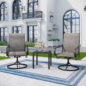 Captiva Designs 3pc Outdoor Patio Square Dining Steel Table & Grayish Brown Textilene Sling Swivel Chairs - 1 of 4