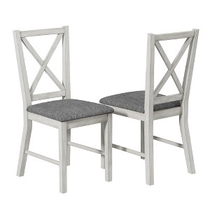 VECELO Rustic Wooden Dining Chairs Set of 2/4/6, Rubber Wood Kitchen Chairs with Padded Seat & Elegant Hollowed Backrest, Gray - 1 of 4