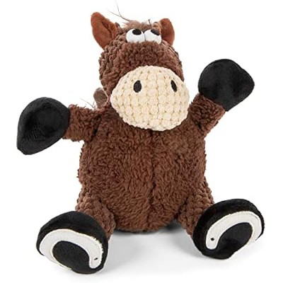 goDog Checkers Sitting Horse Squeaky Plush Dog Toy, Chew Guard Technology - Brown, Small