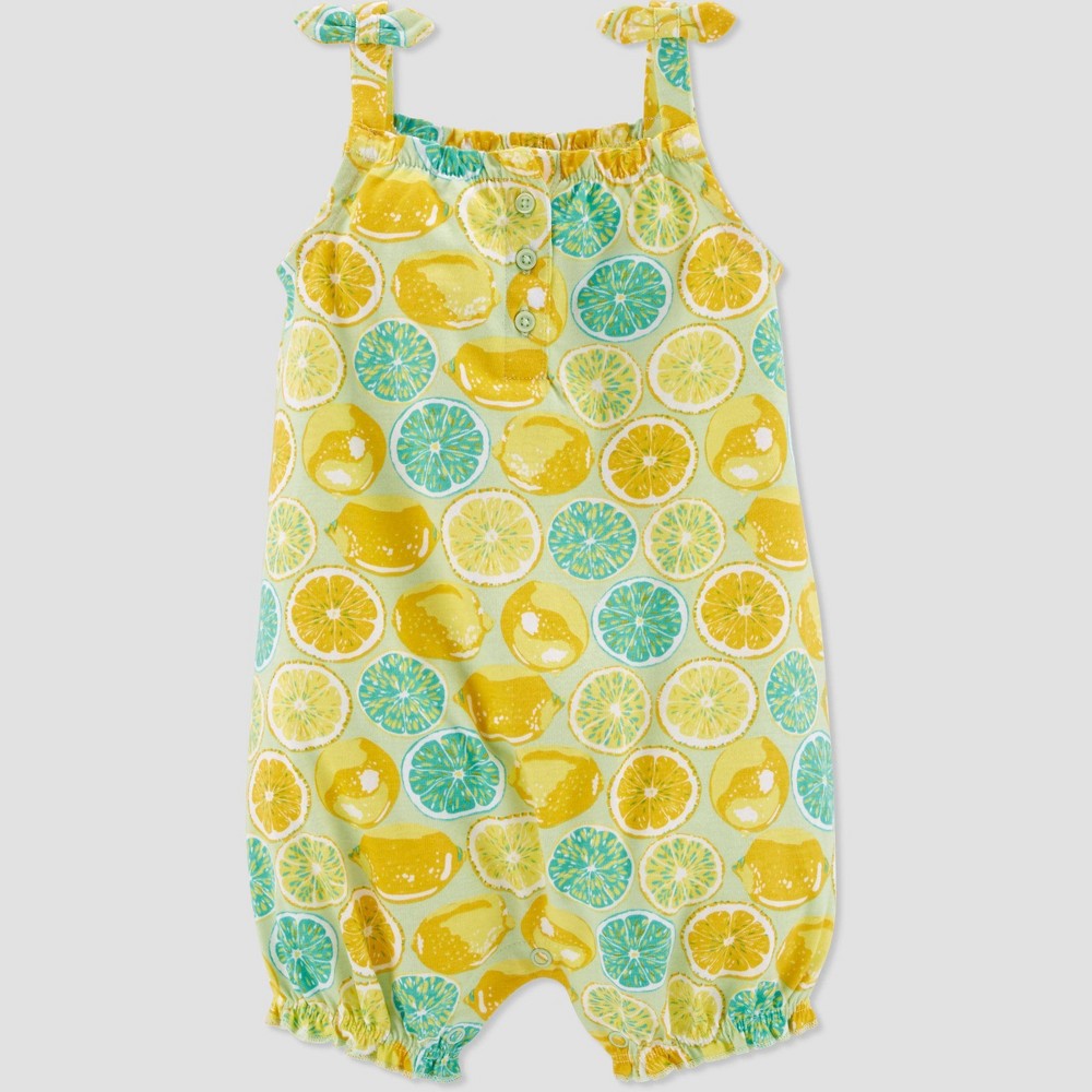 Size 6,M Baby Girls' Citrus Romper - Just One You made by carter's Yellow/Green 6M