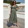 Whizmax Maternity Dress Women's V-Neck Puff Sleeve Pleated Maxi Dress for Baby Shower - 4 of 4