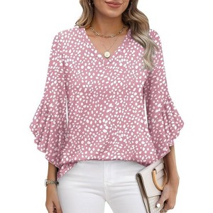 Coolmee Women's Work Blouses Ruffle 3/4 Sleeve Dressy Top V Neck Casual Tunic Blouses Business Shirts - 1 of 4