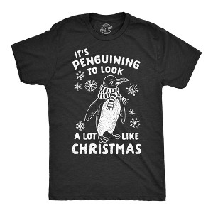 Mens It's Penguining To Look A Lot Like Christmas T Shirt Funny Holiday Penguin Xmas Tee - Crazy Dog Men's T Shirt - 1 of 4