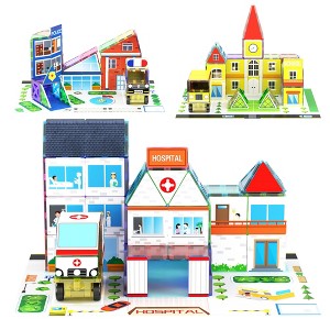 Picasso-TILES 150 PC School, Hospital, Police Station Theme Set, Magnetic Tiles, Building Blocks, STEM Toys for Kids 3+ - 1 of 4