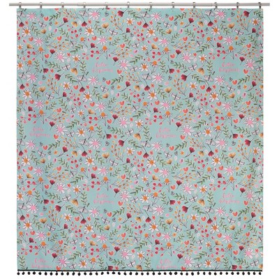 Hello Happiness Shower Curtain Blue/Pink - Creative Bath