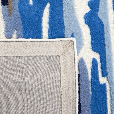 Ivory and Blue Hand-Tufted Wool Square Area Rug