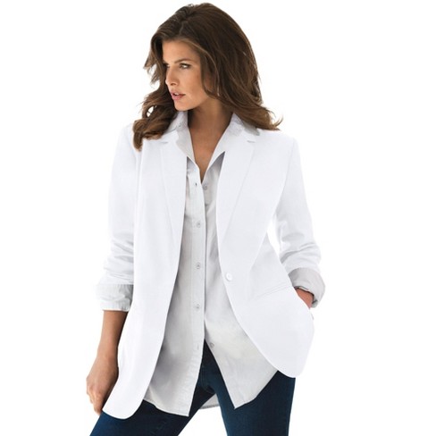 Roaman's Women's Plus Size Boyfriend Blazer - 12 W, White : Target