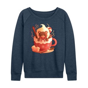 Women's - Instant Message - Holiday Bear Cocoa Mug Lightweight French Terry Wide Neck Long Sleeve Shirt - 1 of 4
