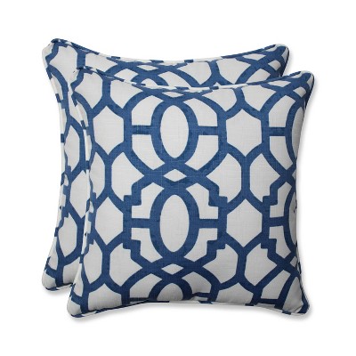 Outdoor/Indoor Nunu Geo Ink Blue Throw Pillow Set of 2 - Pillow Perfect