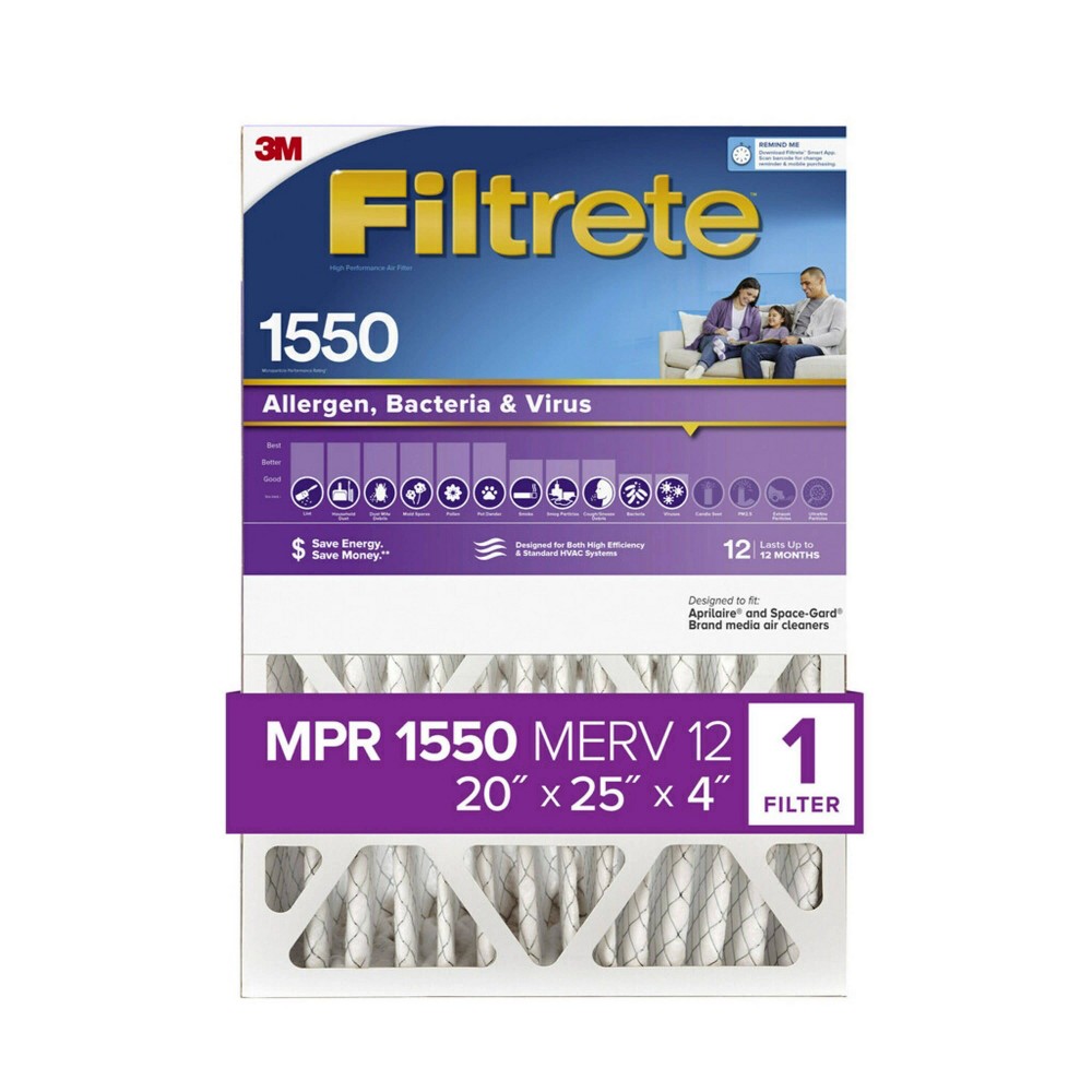 Filtrete 20" x 25" x 4" Allergen Bacteria and Virus Air Filter 1550 MPR