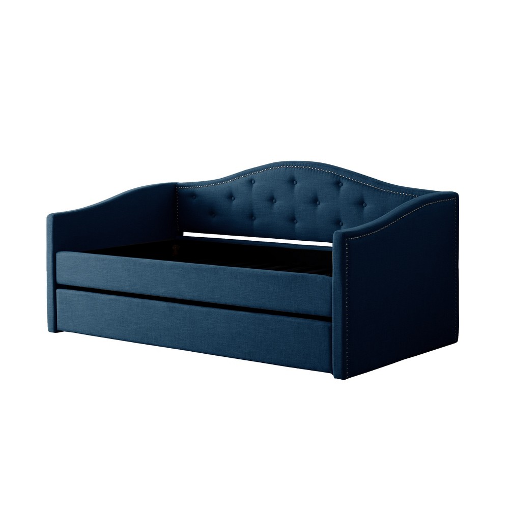 Photos - Bed Frame CorLiving Twin/Single Fairfield Tufted Fabric Day Bed with Trundle Navy Blue - CorLi 