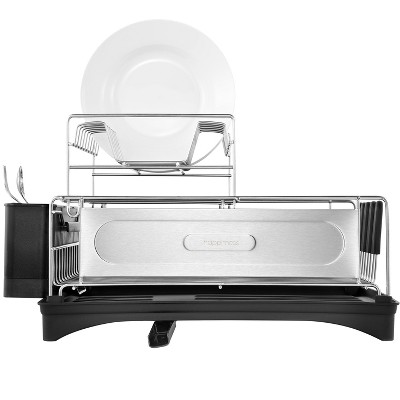 Compact 18.25" Stainless Steel 2-Tier Dish Drying Rack with Utensil Holder